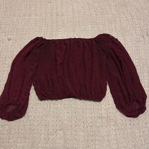 Hyfve Burgundy Clip Dot Off the Shoulder Bubble Hem Blouse